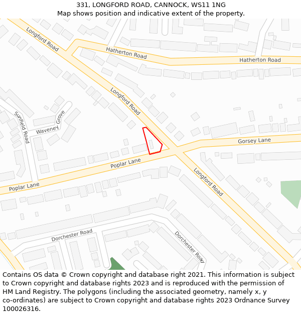 331, LONGFORD ROAD, CANNOCK, WS11 1NG: Location map and indicative extent of plot