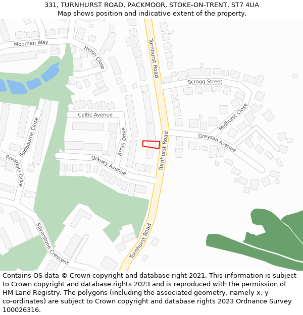 331, TURNHURST ROAD, PACKMOOR, STOKE-ON-TRENT, ST7 4UA: Location map and indicative extent of plot
