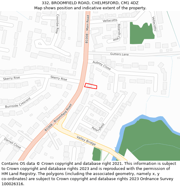 332, BROOMFIELD ROAD, CHELMSFORD, CM1 4DZ: Location map and indicative extent of plot