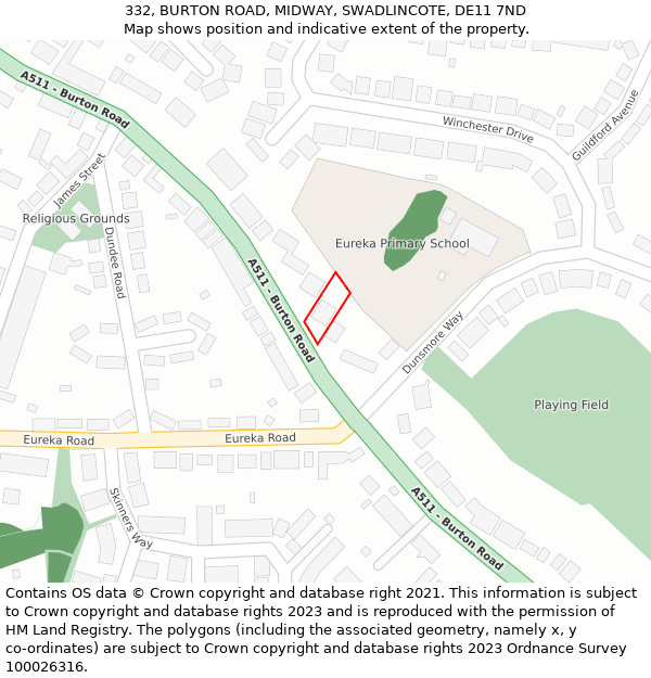 332, BURTON ROAD, MIDWAY, SWADLINCOTE, DE11 7ND: Location map and indicative extent of plot