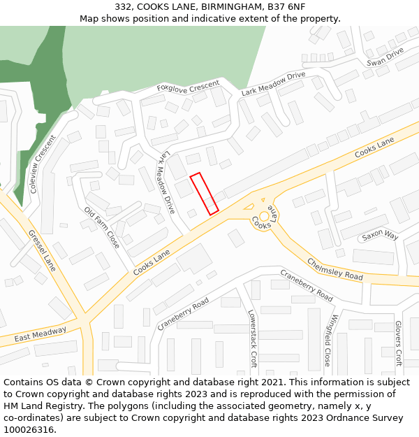 332, COOKS LANE, BIRMINGHAM, B37 6NF: Location map and indicative extent of plot