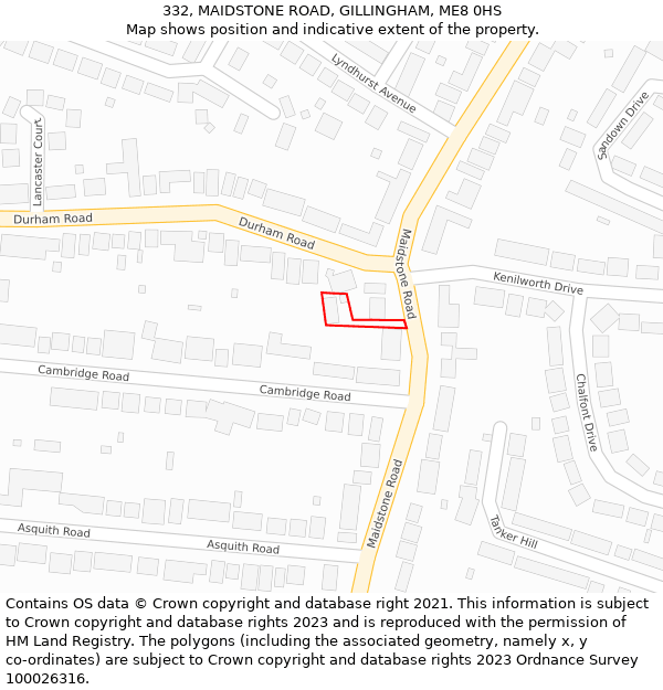 332, MAIDSTONE ROAD, GILLINGHAM, ME8 0HS: Location map and indicative extent of plot