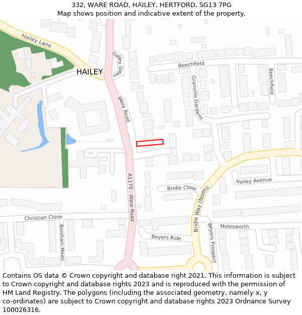 332, WARE ROAD, HAILEY, HERTFORD, SG13 7PG: Location map and indicative extent of plot