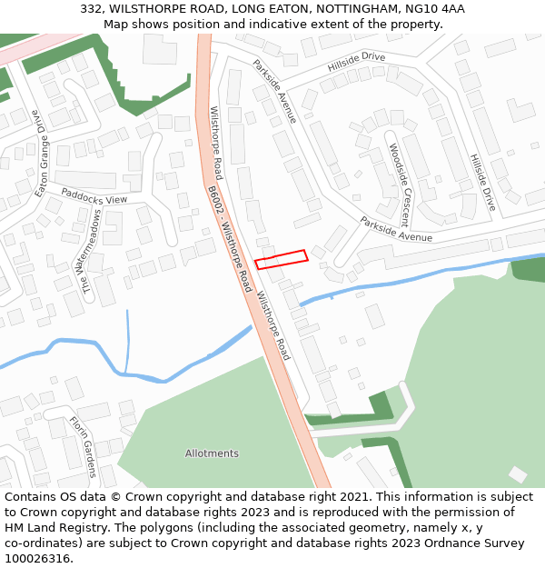 332, WILSTHORPE ROAD, LONG EATON, NOTTINGHAM, NG10 4AA: Location map and indicative extent of plot