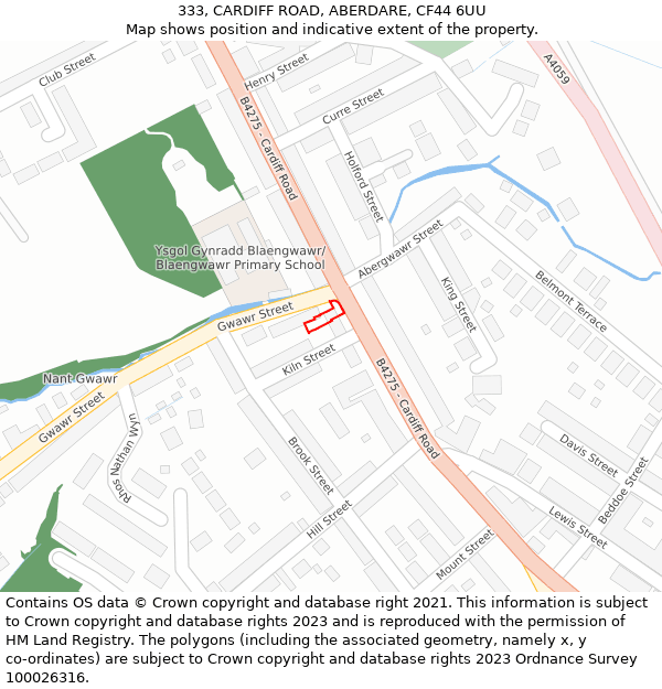 333, CARDIFF ROAD, ABERDARE, CF44 6UU: Location map and indicative extent of plot