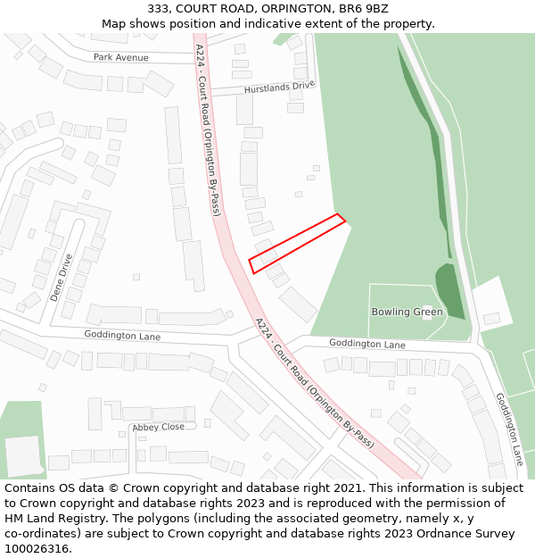 333, COURT ROAD, ORPINGTON, BR6 9BZ: Location map and indicative extent of plot