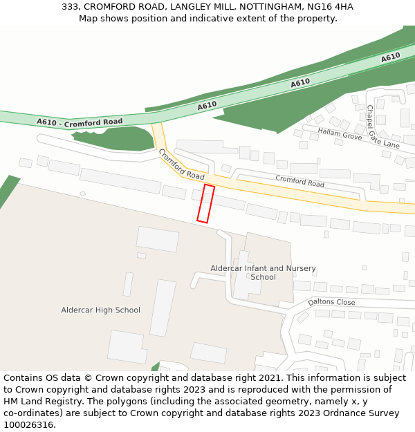 333, CROMFORD ROAD, LANGLEY MILL, NOTTINGHAM, NG16 4HA: Location map and indicative extent of plot