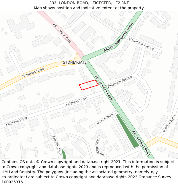 333, LONDON ROAD, LEICESTER, LE2 3NE: Location map and indicative extent of plot