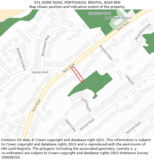 333, NORE ROAD, PORTISHEAD, BRISTOL, BS20 8EN: Location map and indicative extent of plot
