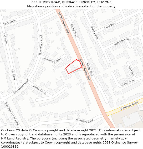 333, RUGBY ROAD, BURBAGE, HINCKLEY, LE10 2NB: Location map and indicative extent of plot