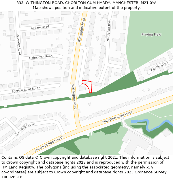 333, WITHINGTON ROAD, CHORLTON CUM HARDY, MANCHESTER, M21 0YA: Location map and indicative extent of plot