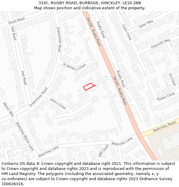 333C, RUGBY ROAD, BURBAGE, HINCKLEY, LE10 2NB: Location map and indicative extent of plot