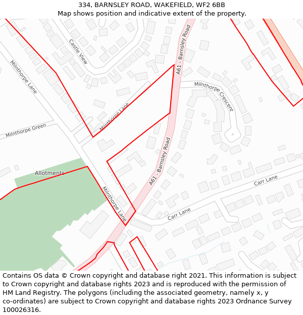 334, BARNSLEY ROAD, WAKEFIELD, WF2 6BB: Location map and indicative extent of plot