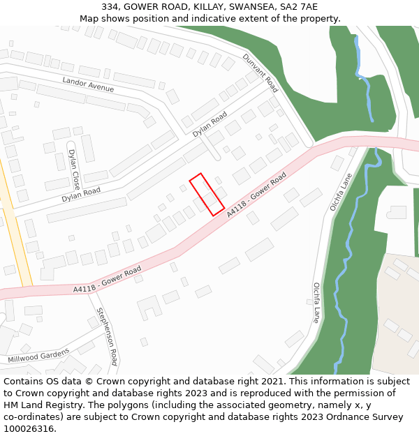 334, GOWER ROAD, KILLAY, SWANSEA, SA2 7AE: Location map and indicative extent of plot