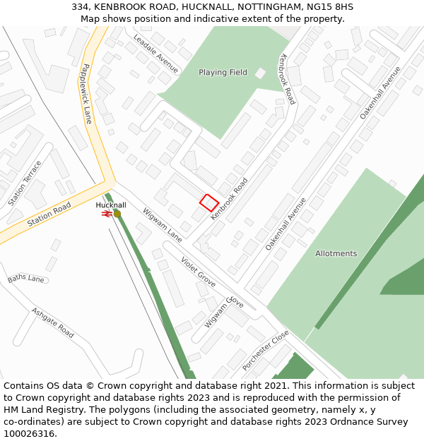 334, KENBROOK ROAD, HUCKNALL, NOTTINGHAM, NG15 8HS: Location map and indicative extent of plot