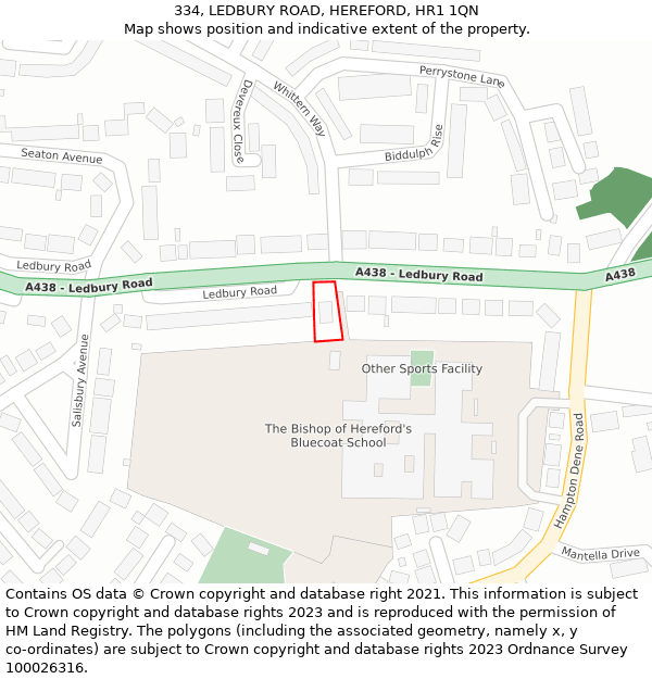 334, LEDBURY ROAD, HEREFORD, HR1 1QN: Location map and indicative extent of plot