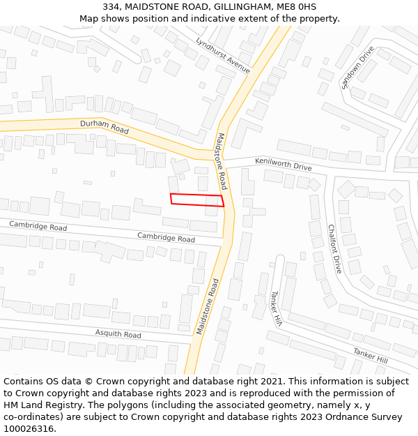 334, MAIDSTONE ROAD, GILLINGHAM, ME8 0HS: Location map and indicative extent of plot