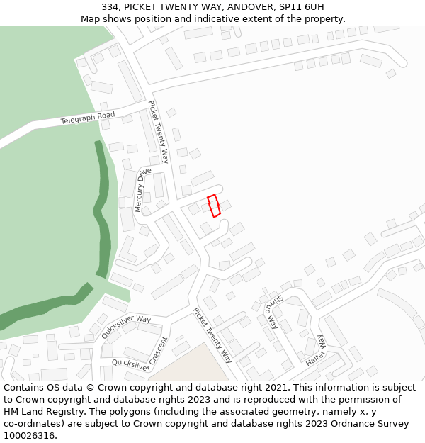 334, PICKET TWENTY WAY, ANDOVER, SP11 6UH: Location map and indicative extent of plot