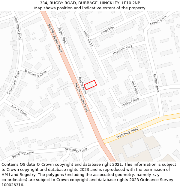 334, RUGBY ROAD, BURBAGE, HINCKLEY, LE10 2NP: Location map and indicative extent of plot