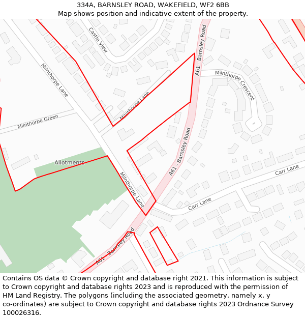 334A, BARNSLEY ROAD, WAKEFIELD, WF2 6BB: Location map and indicative extent of plot