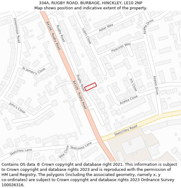 334A, RUGBY ROAD, BURBAGE, HINCKLEY, LE10 2NP: Location map and indicative extent of plot