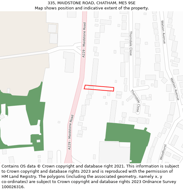 335, MAIDSTONE ROAD, CHATHAM, ME5 9SE: Location map and indicative extent of plot