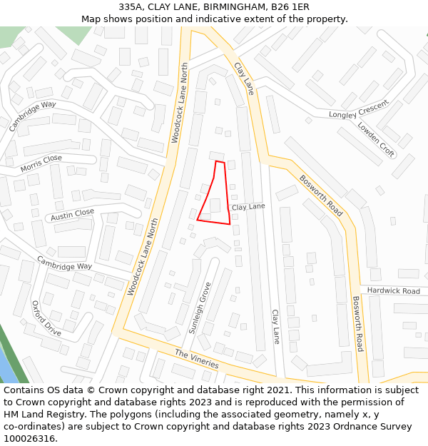 335A, CLAY LANE, BIRMINGHAM, B26 1ER: Location map and indicative extent of plot