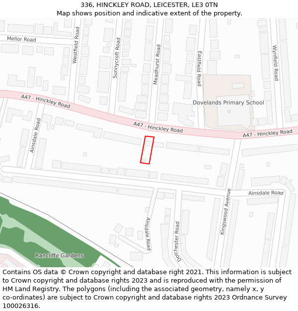 336, HINCKLEY ROAD, LEICESTER, LE3 0TN: Location map and indicative extent of plot
