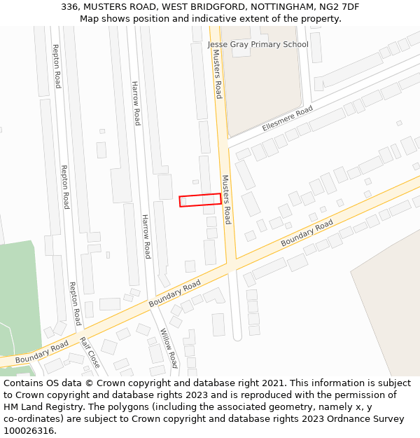336, MUSTERS ROAD, WEST BRIDGFORD, NOTTINGHAM, NG2 7DF: Location map and indicative extent of plot