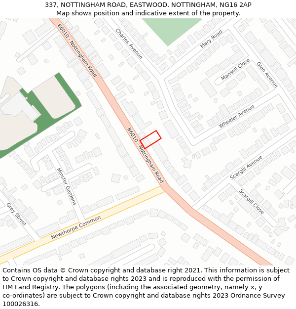 337, NOTTINGHAM ROAD, EASTWOOD, NOTTINGHAM, NG16 2AP: Location map and indicative extent of plot