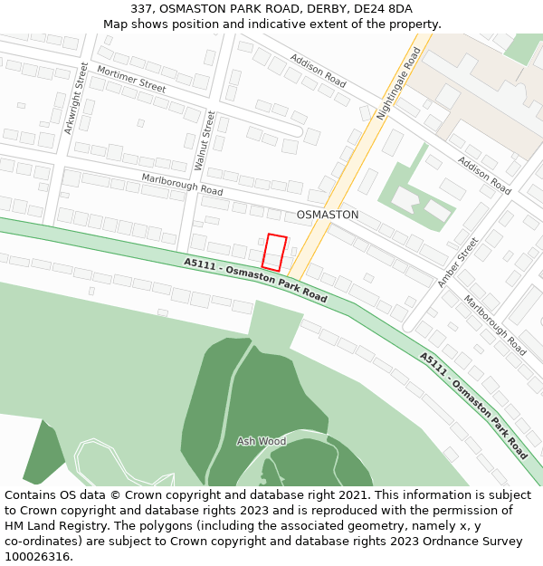 337, OSMASTON PARK ROAD, DERBY, DE24 8DA: Location map and indicative extent of plot