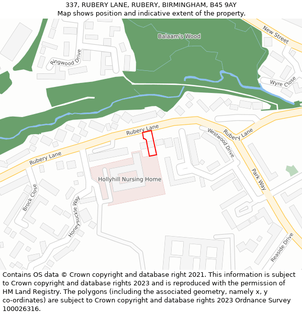 337, RUBERY LANE, RUBERY, BIRMINGHAM, B45 9AY: Location map and indicative extent of plot