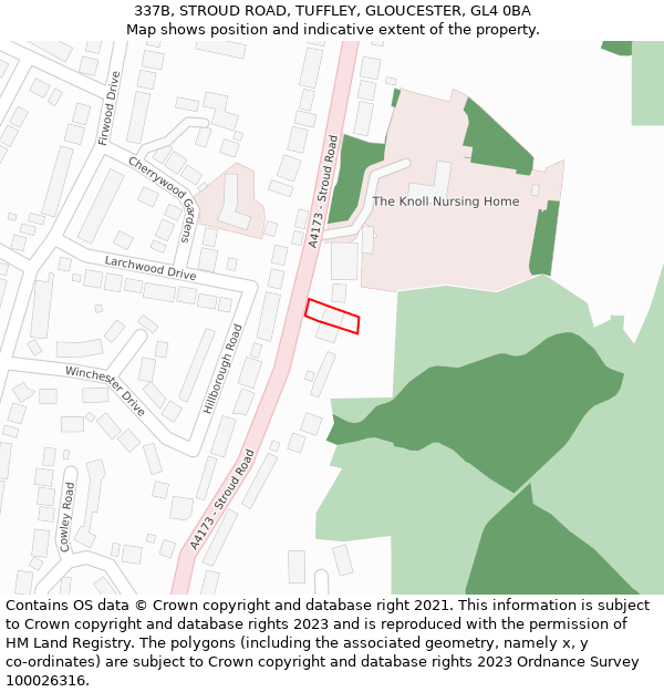 337B, STROUD ROAD, TUFFLEY, GLOUCESTER, GL4 0BA: Location map and indicative extent of plot