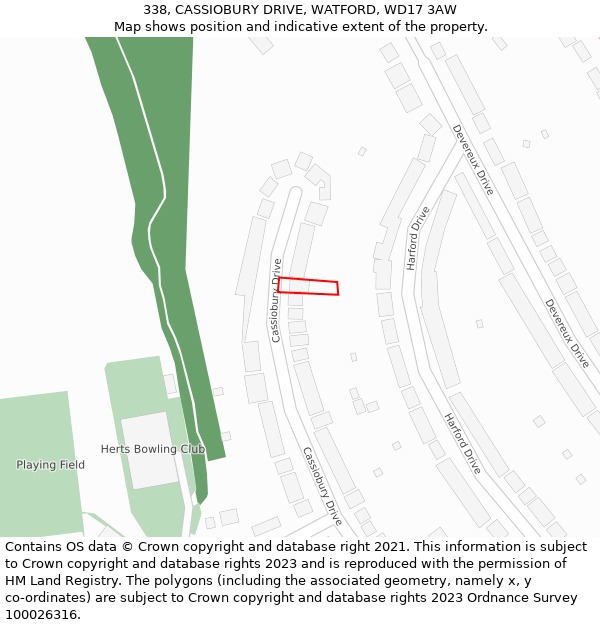338, CASSIOBURY DRIVE, WATFORD, WD17 3AW: Location map and indicative extent of plot