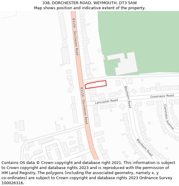 338, DORCHESTER ROAD, WEYMOUTH, DT3 5AW: Location map and indicative extent of plot
