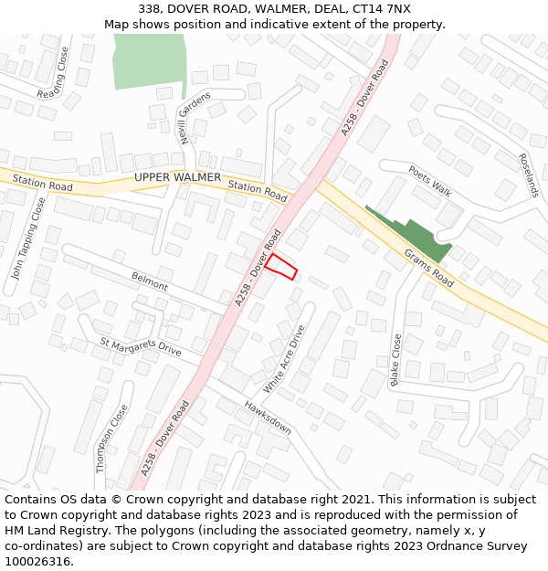 338, DOVER ROAD, WALMER, DEAL, CT14 7NX: Location map and indicative extent of plot