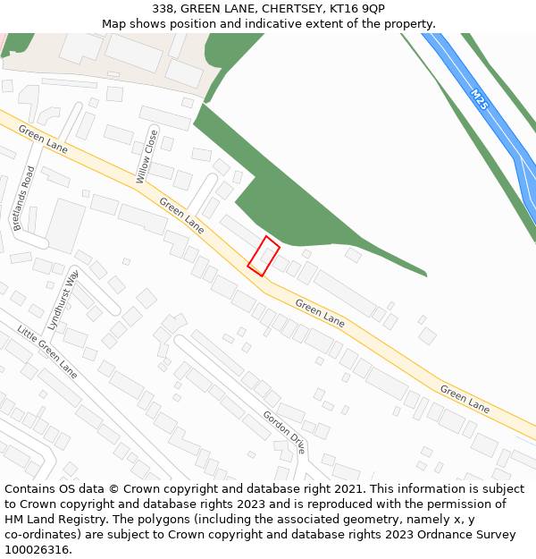 338, GREEN LANE, CHERTSEY, KT16 9QP: Location map and indicative extent of plot