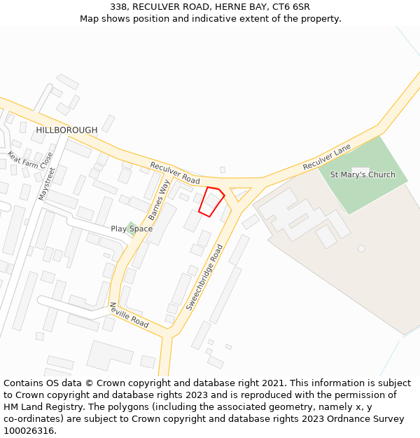 338, RECULVER ROAD, HERNE BAY, CT6 6SR: Location map and indicative extent of plot