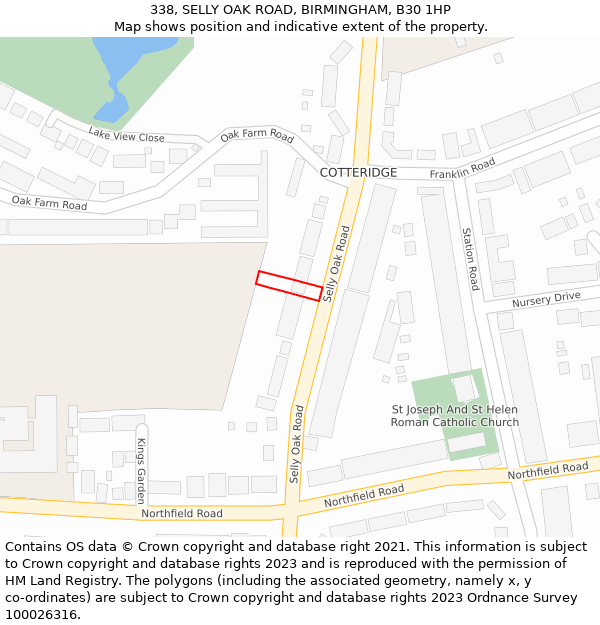 338, SELLY OAK ROAD, BIRMINGHAM, B30 1HP: Location map and indicative extent of plot