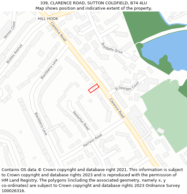 339, CLARENCE ROAD, SUTTON COLDFIELD, B74 4LU: Location map and indicative extent of plot