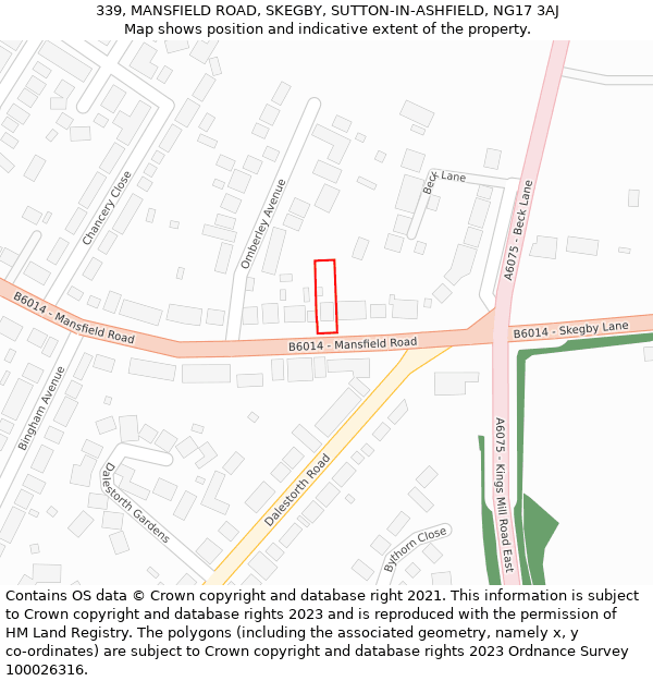 339, MANSFIELD ROAD, SKEGBY, SUTTON-IN-ASHFIELD, NG17 3AJ: Location map and indicative extent of plot