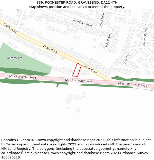 339, ROCHESTER ROAD, GRAVESEND, DA12 4TH: Location map and indicative extent of plot