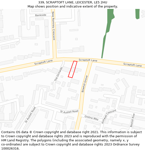 339, SCRAPTOFT LANE, LEICESTER, LE5 2HU: Location map and indicative extent of plot