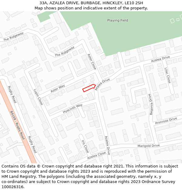 33A, AZALEA DRIVE, BURBAGE, HINCKLEY, LE10 2SH: Location map and indicative extent of plot