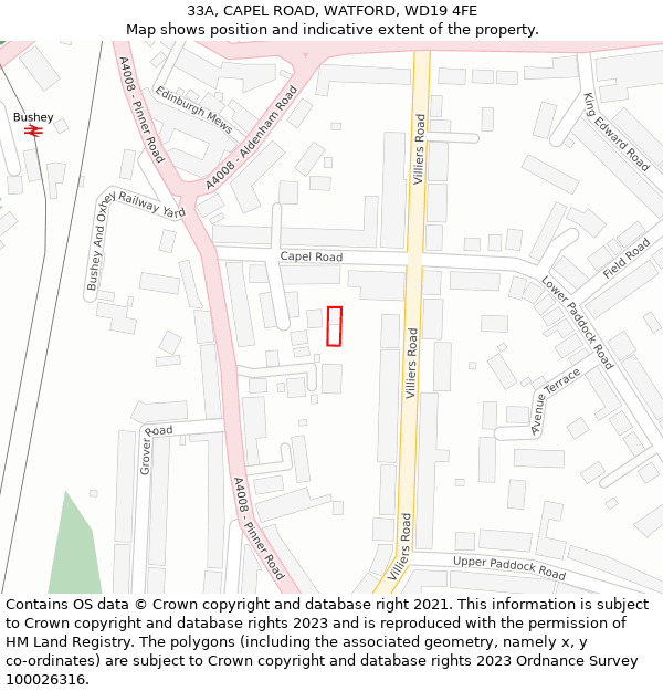 33A, CAPEL ROAD, WATFORD, WD19 4FE: Location map and indicative extent of plot
