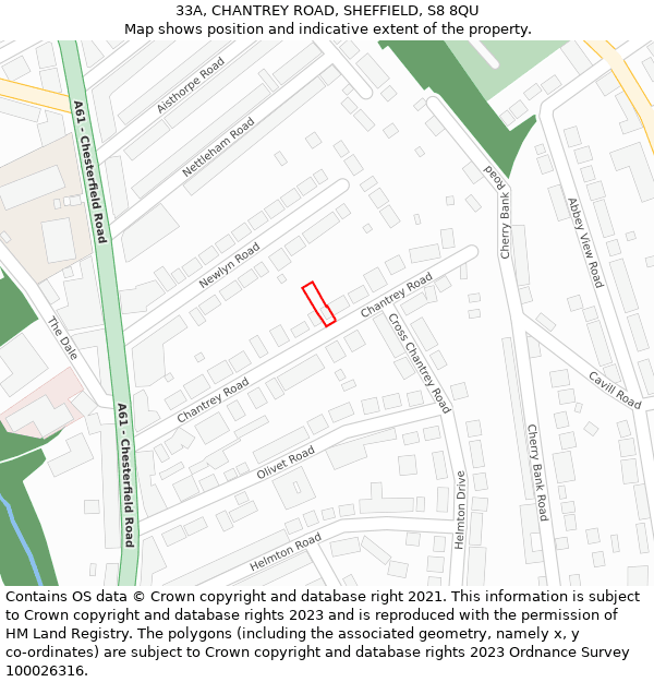 33A, CHANTREY ROAD, SHEFFIELD, S8 8QU: Location map and indicative extent of plot
