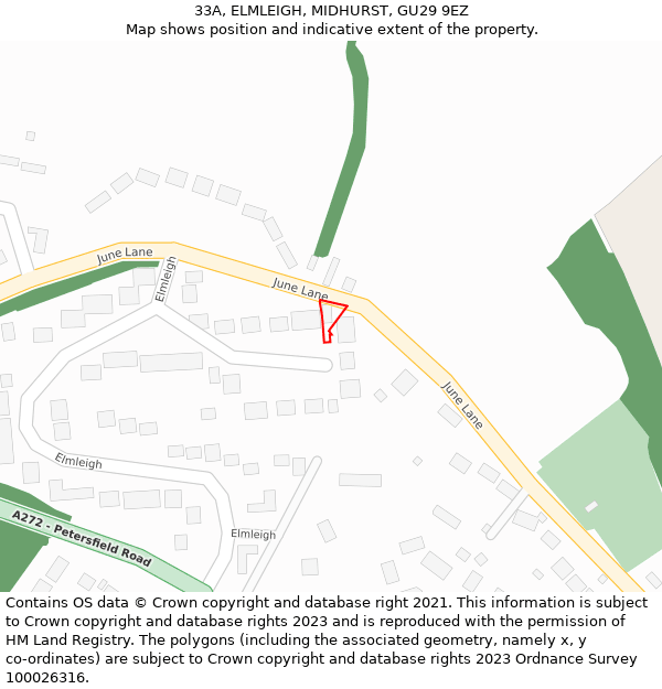 33A, ELMLEIGH, MIDHURST, GU29 9EZ: Location map and indicative extent of plot