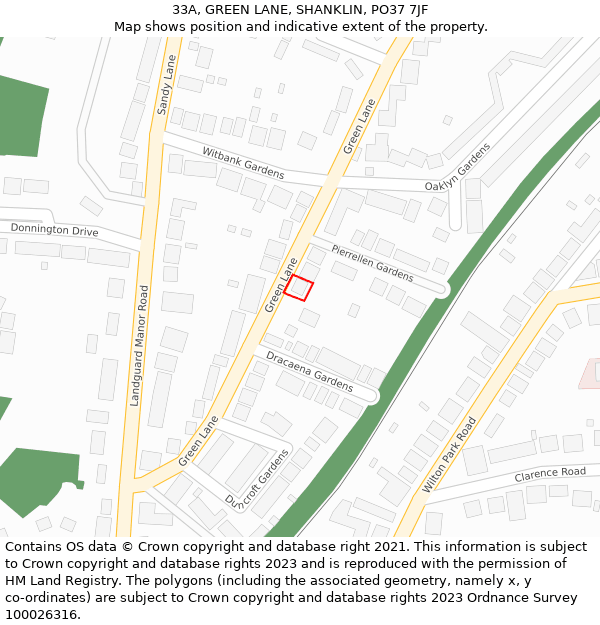 33A, GREEN LANE, SHANKLIN, PO37 7JF: Location map and indicative extent of plot