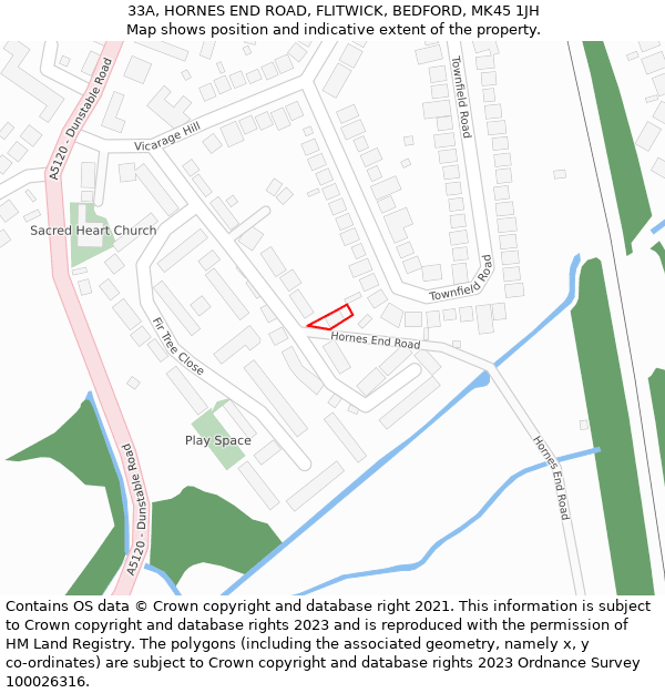 33A, HORNES END ROAD, FLITWICK, BEDFORD, MK45 1JH: Location map and indicative extent of plot