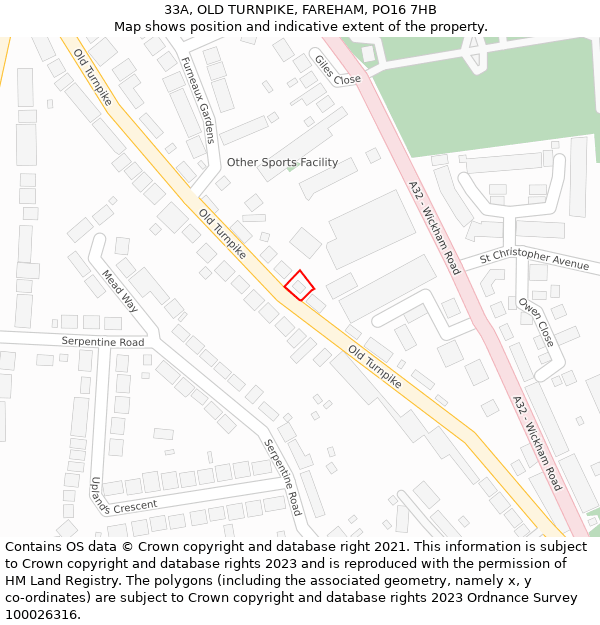 33A, OLD TURNPIKE, FAREHAM, PO16 7HB: Location map and indicative extent of plot